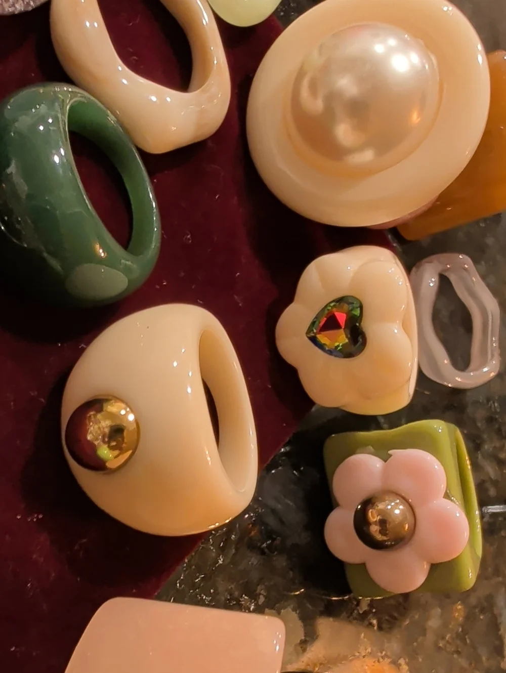 Assorted 51  Resin Acrylic Fashion Rings Colorful Flower and Gem Styles SZ 6 & 7